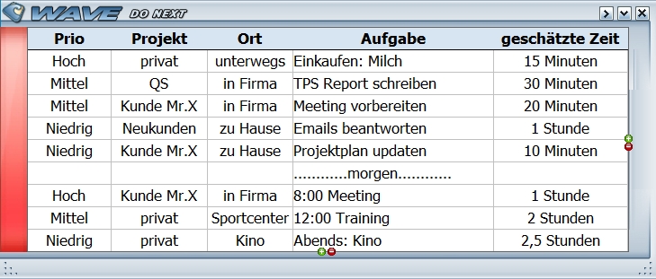 Bildschirmfoto DoNext Es sind auch umfangreichere Listen sind möglich
